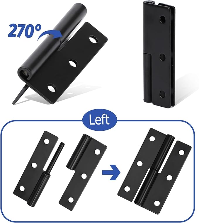 2 PCS Black Lift Off Hinge 2.5Inch Stainless Steel Detachable Small Lift Off Hinges Left Handed Slip Joint Flag Hinges Rising Butt Door Hinges