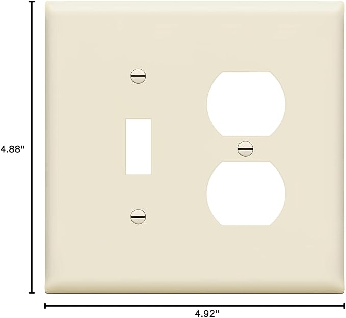 ENERLITES Combination Toggle Light Switch/Duplex Receptacle Outlet Wall Plate, Mid-Size 2-Gang 4.88" x 4.92", Polycarbonate Thermoplastic, 881121M-LA, Light Almond