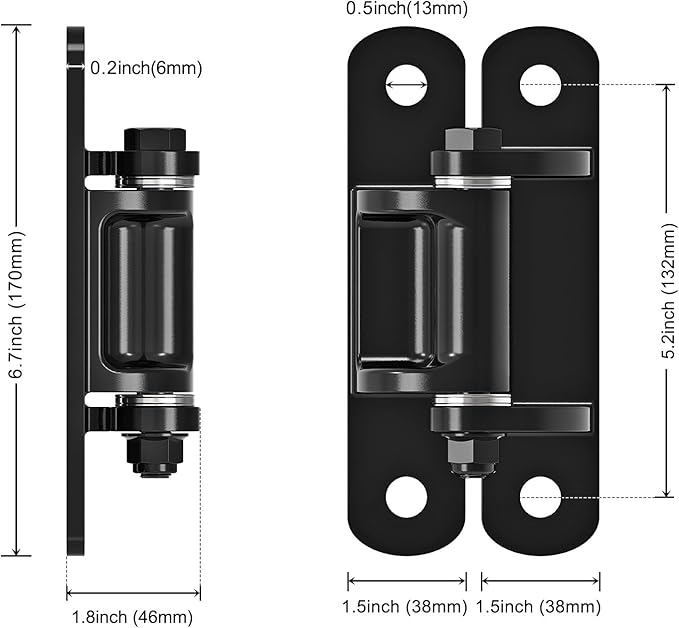 Insaga 6.7'' Heavy Duty Gate Hinges 1100LB Capacity 4PCS of 6mm Steel Hinges with Bearings & Rust-Proof E-Coating, Bolt On Low-Profile Hinges for Fences, Driveway Gates, Locking Screws Anti-Sag Design