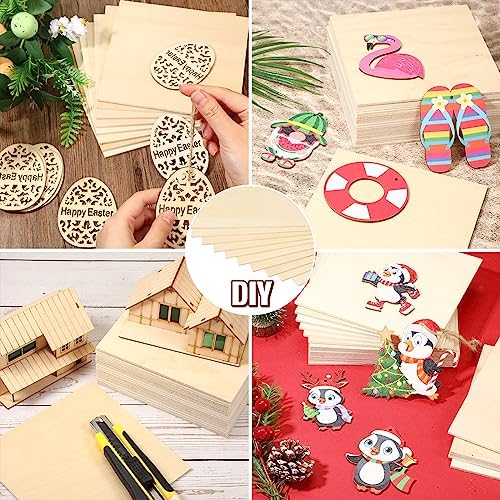 Riakrum Basswood Sheets Plywood Board Unfinished Wood Boards for Crafts for DIY Laser Projects Architectural Mini House Building Hobby Model Making(16 x 16 x 1/8 Inch,36)