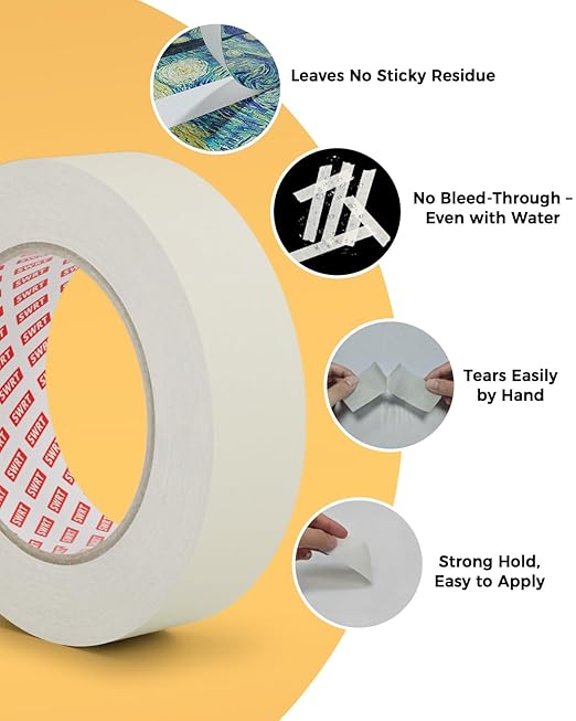 SWRT Masking Tape– 48 Rolls Bulk Pack, 1 Inch Wide x 55 Yards Each (2640 Yards Total), Writable General Purpose Masking Tape for Painting, Labeling & Multi-Surface Projects, Clean Removal & Easy Tear