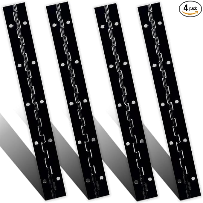 4Pcs 12'' Black Continuous & Piano Hinges, Heavy Duty Stainless Steel 304 Continuous Hinge with Hole for Mailbox, Wood Furniture Tool/Storage Boxes, Cabinets Door, Piano