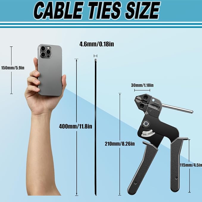 100PCS 0.18X15.75Inch 304‑Steel Self‑Locking Zip‑Ties for Auto Pipes Fences | Rust‑proof 304‑steel ties firmly fasten machinery, pipes and outdoor fences.