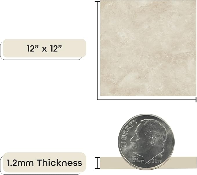 Tivoli Self Adhesive Vinyl Floor Tiles, 45 Tiles - 12" x 12", Carrera Marble - Peel & Stick, DIY Flooring for Kitchen, Dining Room, Bedrooms, Basements & Bathrooms by Achim Home Decor