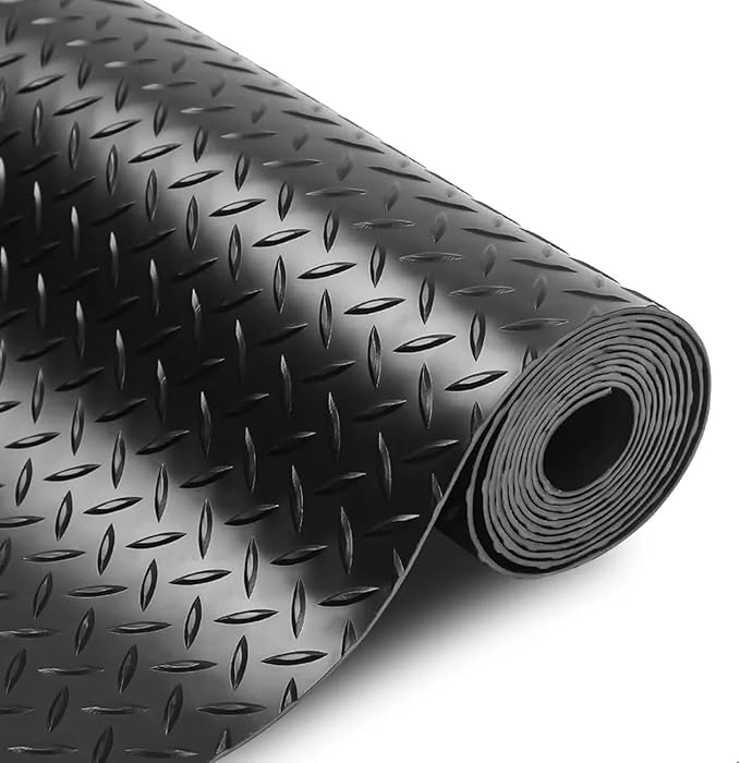 3mm Diamond-Plate Rubber Flooring Roll - Easy to Cut Waterproof Anti-Slip Mat, Heavy Duty Floor Protection for Garage, Gym, Stable, Basement, Kennel, 4' x 6'