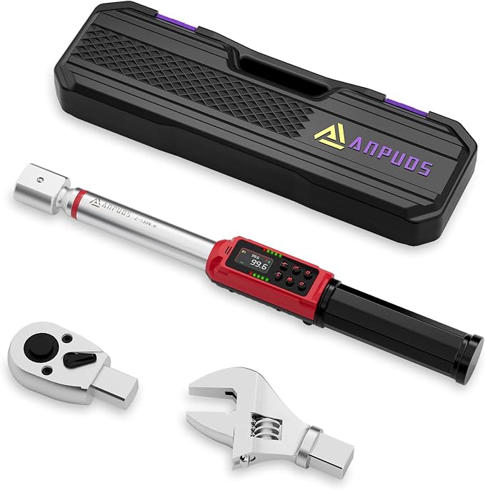Adjustable Digital Torque Wrench, 1.5-99.6 Ft.lb, ±1% Accuracy | 2-135Nm, 45mm Jaw & 1/2" Ratchet, 14×18mm Open End, Vibration, Buzzer, LED Indicator for HVAC, Split AC, Motorcycle, Plumbing