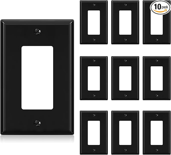 AIDA 1-Gang Midsize Light Switch Cover Plate, Decorative Outlet Covers - Glossy Black, 10-Pack Unbreakable Polycarbonate Wall Plates for Decorator Device, UL Listed, 4.88" H x 3.13" L