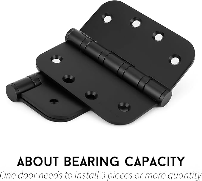 goldenwarm 6 Pack 4'' Black Ball Bearing Door Hinges – Heavy Duty Stainless Steel Hinges for Interior & Exterior Doors, 5/8'' Radius Corners