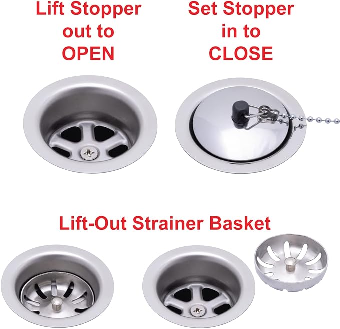 Ambassador Marine - 2 inch Drain, Trap Sink Drain, 3/4 inch & 1 inch Hose Barb, w/Strainer, w/Chain Stopper - Ultra-Mirror Finish - S00-1108-UP-W