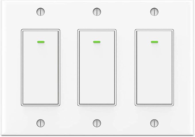 Lesim Smart 3 Gang WiFi Light Switch, 2.4GHz, Compatible with Alexa, Google Home, White, Push Button, Automatically/Smart Switch Operation