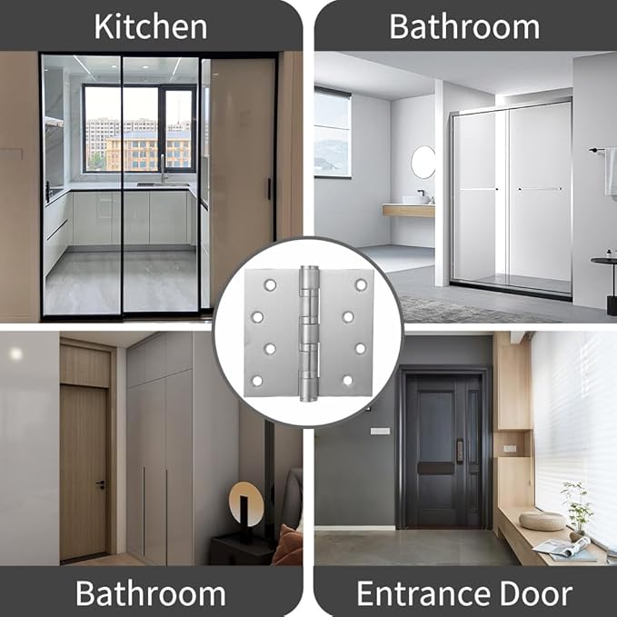 2 Packs of Square 4x4inch Black Stainless Steel 3MM Thickened Door Hinges, Bearing Door Hinges, Window Hinges, Indoor and Outdoor Hinges with Screws