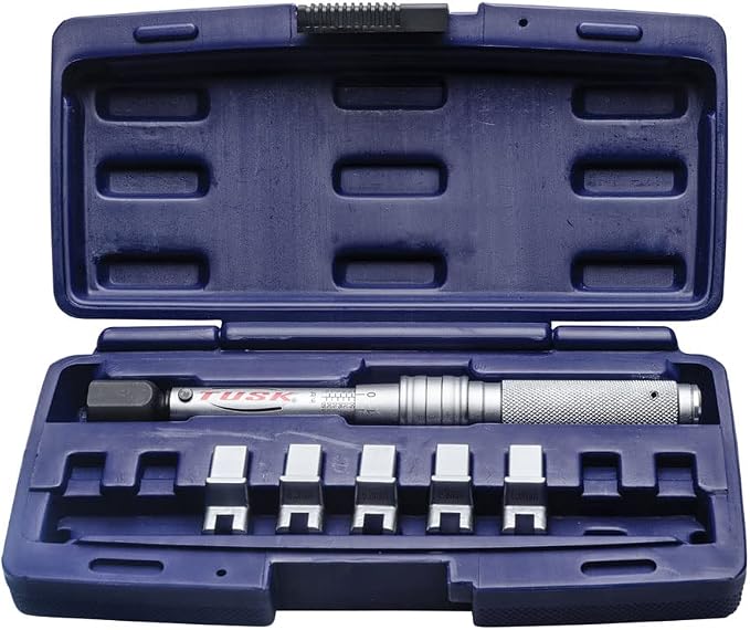 TUSK Spoke Torque Wrench Kit Adjustable 30-150 in-lb with 5 Heads | Compatible with KTM Husqvarna. Adjustable torque wrench with 5 drop-forged heads for precise spoke tension.