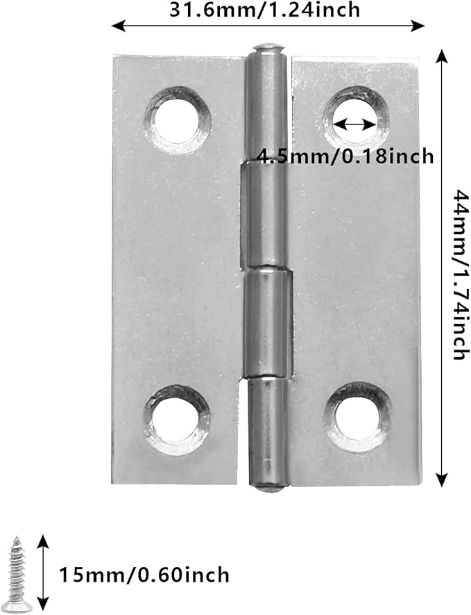Piutouyar 6Pack Butt Hinge 2 Inch Mini Hinges 304 Stainless Steel Hinges Small Cabinet Hinges Folding Craft Hinges with Mounting Screws for Boxes Gate Drawer