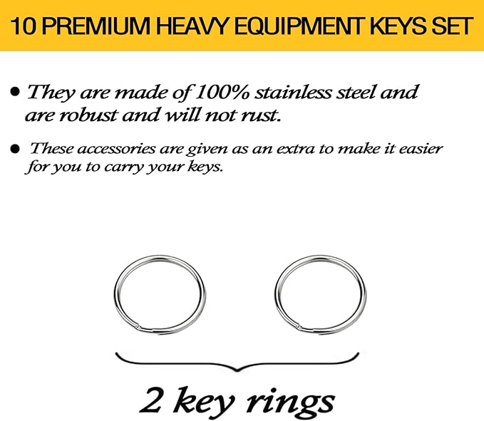 10 Heavy Construction Equipment Keys Master Set, Replacement Ignition Key Fits Cat Caterpillar Case Jd John Deere Kubota Komatsu Hyster Yanmar Daewoo Takeuchi Ford New Holland Volvo JCB