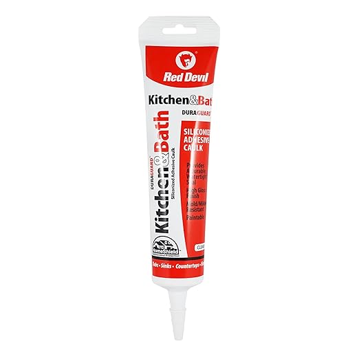 Red Devil 0445 Silicone Acrylic Caulk & Sealant, 100% Waterproof, Paintable, Clear Caulking for Kitchen, Bathroom, Window, With Duraguard, 5.5 oz, Clear, Made in USA