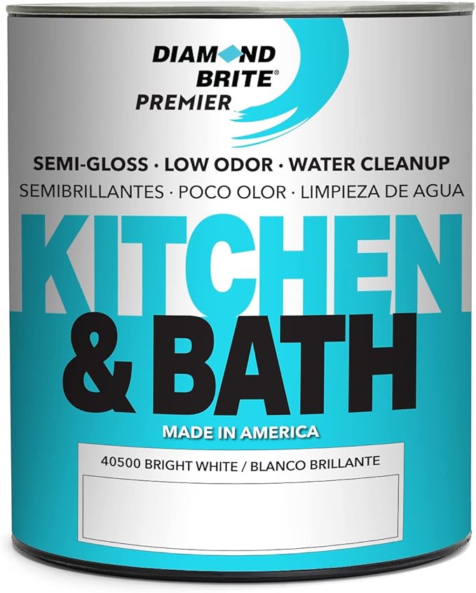 Diamond Brite Paint Kitchen & Bath Semi-Gloss Latex Paint 40500-2, Washable Durable Finish for High-Moisture Areas, Brite White, 1 Quart (32 fl oz)