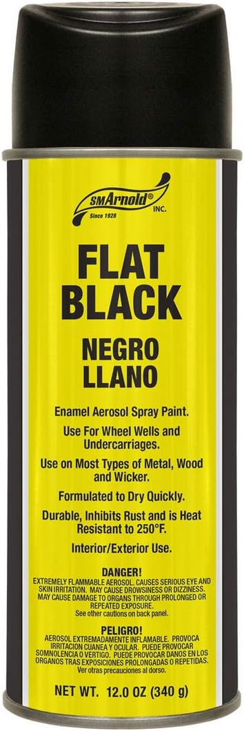S.M. Arnold Premium Multi-Purpose Flat Black Enamel Aerosol Spray Paint, 12 Oz. Can - Quick Dry, Durable Finish, Rust Inhibitor, Heat Resistant for Metal, Wood & Wicker, Ideal for DIY & Professional Use