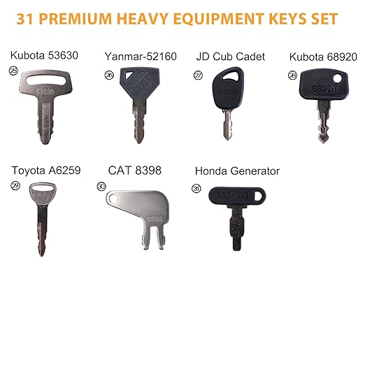 31-Piece Heavy Equipment Key Set: Universal Master Keys Compatible with CAT, John Deere, Komatsu, Kubota, JCB & 10+ Brands