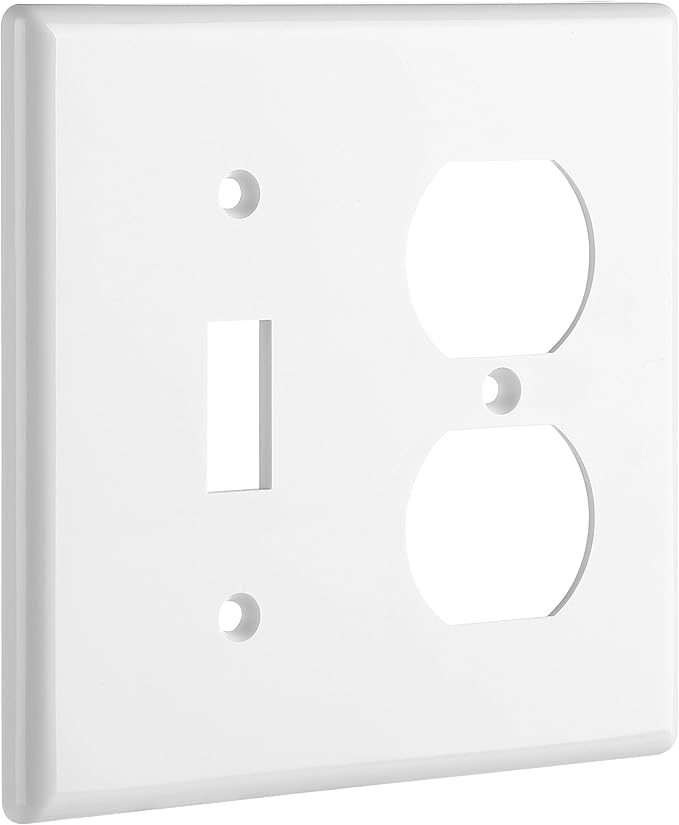 Bates- 2-Gang Combination Wall Plate, 4.57"x 4.50"/Standard Size, White, Toggle Light Switch/Duplex Receptacle Outlet, 2 Gang Wall Plate for Electrical Outlets, Double Outlet Cover Plate
