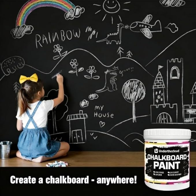 Chalkboard Blackboard Paint Chalk Board Paint for Wood, Metal, Glass, Wall, Plaster Boards Sign, Frame, Interior/Exterior, All-in-One Primer & Top Coat, Black Matte Finish, Acrylic, Non-Toxic 9oz