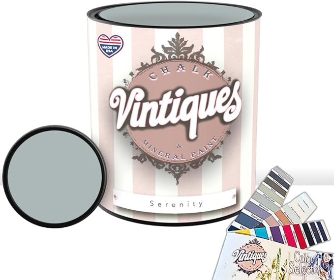 Vintiques Chalk & Mineral Paint, Serenity, 32oz - Matte Finish- Easy Application for DIY Projects - Furniture, Wood, Metal, Home Decor and More - includes color card