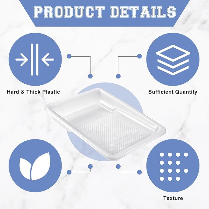 Geelin 80 Pcs Paint Tray Liner 9 Inch Pans White Roller Disposable Plastic Paint Tray with Textured for Painting Walls, Compatible with Most Rollers