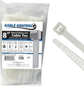 Kable Kontrol Cable Zip Ties, 8 Inch, 100 Pcs, 75lbs Test, Natural White | Nylon Plastic, Self Locking, UL Listed, Indoor Use