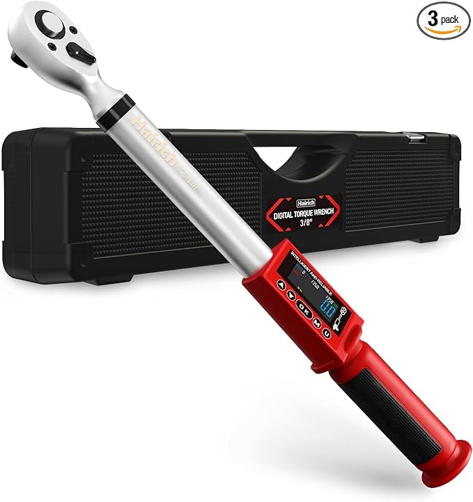 Hairich Electric Torque Wrench,3/8 Digital Torque Wrench, 0-135N.M | 5-100FT-LB/0-135N.M,Torque Range Accurate to ±2%, with Buzzer and LED Flash Notification for Motorcycle/Auto Repair