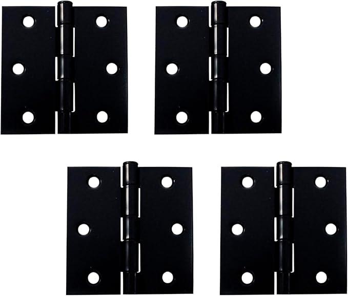 QCAA Square Door Butt Hinge, Heavy Gauge, Swaged, Loose Pin, 2-1/2"x2-1/2 x2.0mm, Black, Made in Taiwan, 4 Pack