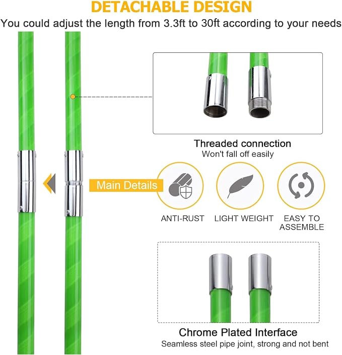 30 Feet Tree Pole Pruner Manual Branches Trimmer Tree Branch Garden Tools Loppers Hand Pole Saws Extendable Height Adustable System for Sawing and Shearing