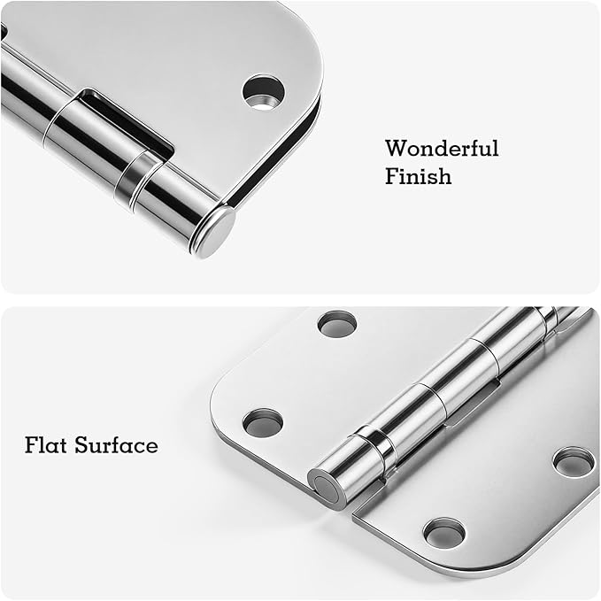 1 Pack Ball Bearing Door Hinges Polished Chrome 3.5 Inch 5/8" Radius Round Anti Squeak Interior 3-1/2"Flat Iron Bifold Standard Office Bedroom Indoor for Doors 3 ½" Hardware Home Decor Accessories