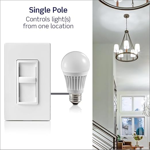 Leviton SureSlide Dimmer Switch for Dimmable LED, Halogen and Incandescent Bulbs, 6672-1LW, White
