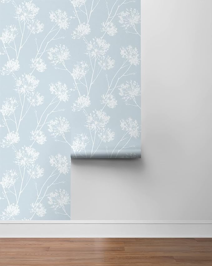 NextWall One O'Clocks Botanical Peel and Stick Wallpaper (Light Blue)