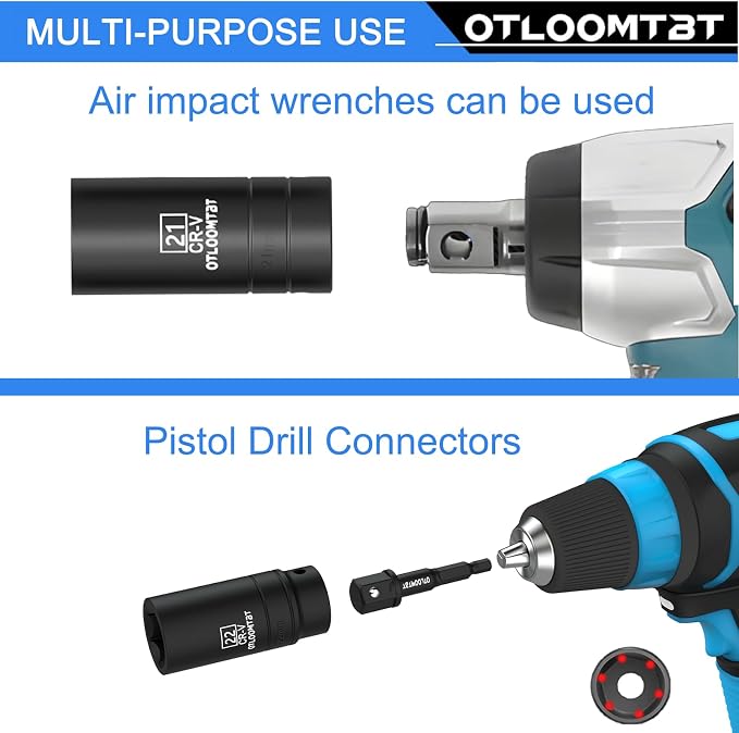 OTLOOMTBT 1/2" Drive Impact Socket Set, Metric Deep with Drill Adapter | 14PCS HeavyDuty Cr-V Steel Impact Sockets, 6-Point Grip,High Torque Ready for Auto Repair, Mechanics &DIY Projects