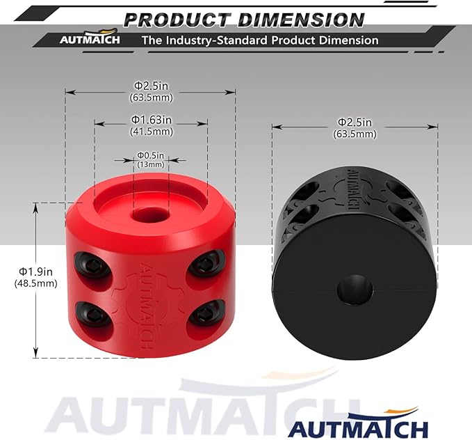AUTMATCH Winch Cable Hook Stopper (2 Pack), Silicone Rubber Winch Stopper for Wire & Synthetic Rope, Winch Line ATV UTV, Shock Absorbent Prevent Pulling Bounce and Abrasion, Black & Red