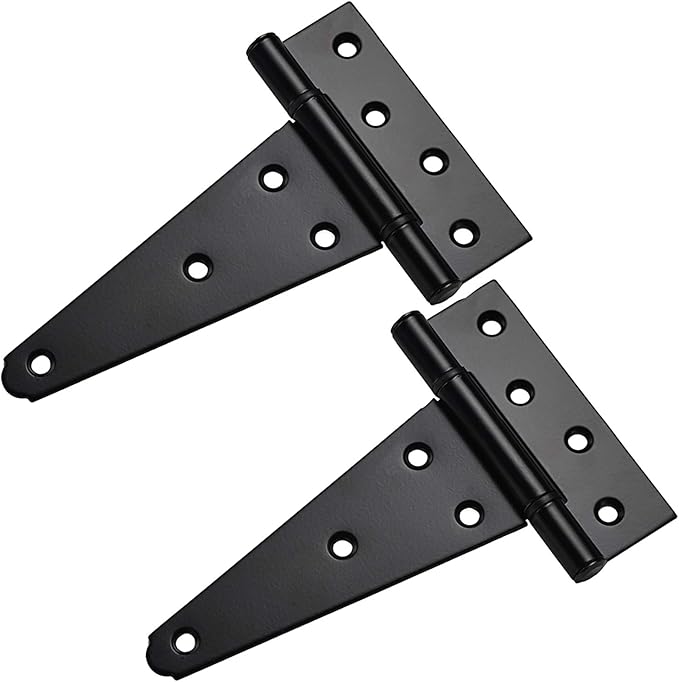 6 Inch T-Strap Shed Door Hinges Heavy Duty,Black Tee Hinge for Wooden Fences,Yard Door,Barn Door Gates, Wrought Hardware Rustproof,2Pack/Set