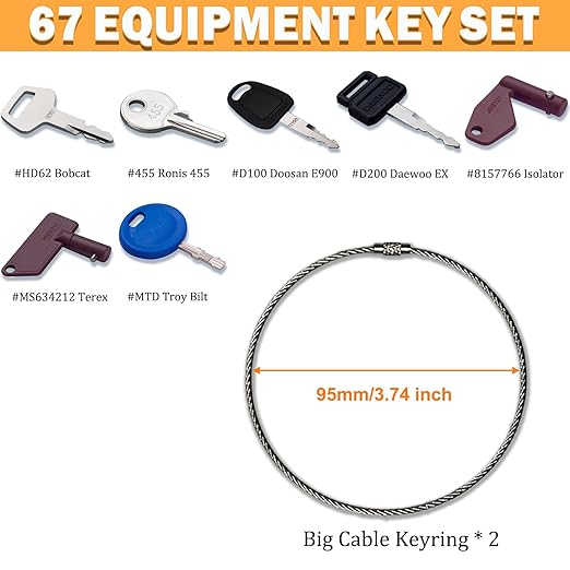 67 Heavy Equipment Master Keys Constrtution Machinery Operator Key for CAT John Deere CaterpillarToyota Volvo JCB Massey Ferguson JLG Genie Vermeer Terex Skyjack Hyster, Forklifts and Excavator