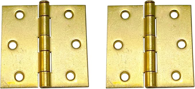 QCAA Square Door Butt Hinge, Heavy Gauge, Swaged, Loose Pin, 2-1/2"x2-1/2"x2.0mm, Brass Plated, Made in Taiwan, 2 Pack