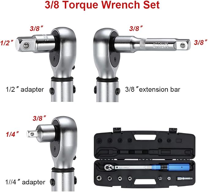 BULLTOOLS 3/8-inch Drive Dual-Direction Click Torque Wrench Set 90-tooth High Accuracy Torque Wrench with Buckle (10-100ft.lb/20-135Nm)