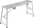 VEVOR Work Platform, 63"x 15" Portable Scaffolding Platform, Folding Steel Step Ladder Adjustable Height 31.5”-50.1”, 800 lbs Load Capacity, Non-Slip Drywall Painting Stool for Cleaning &Washing