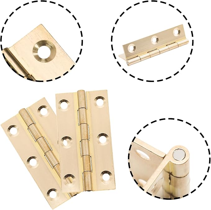 8 Pcs 32mmx62mm / 1.26" x 2.44" Gold Mini Hinges, 2.5 Inch Solid Brass Folding Butt Hinge, Cabinet Hinge for Jewelry Box, Drawer Cabinet Furniture