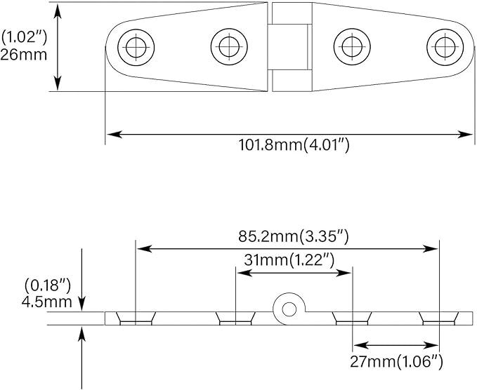 316 Stainless Steel Boat/Door Hinge ，Heavy Duty Marine Grade Cupboard Cabinet Drawer Door Strap Butt Hinge Furniture Hardware (Size: 4”X1”,2pcs)