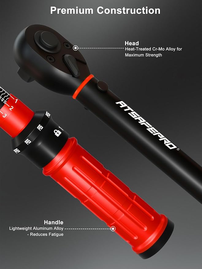 1/2 Inch Drive Click Torque Wrench, 10-170 ft.lb/13.60-230.5Nm, ±3% High Precision, Dual-Direction Adjustable 72 Tooth Click Torque Wrench 1/2 Drive for Motorcycle, Car Lug Nut Maintenance