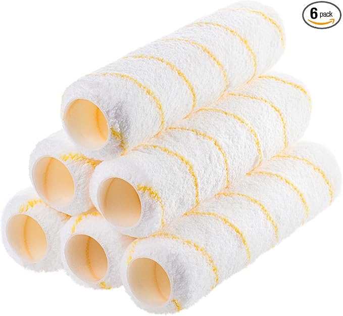Bates- Paint Roller Covers, 9" x 3/8", 6 Pack, Yellow Stripes, Covers for Paint Rollers 9 Inch