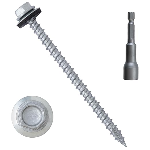 LIONMAX Metal Roofing Screws #10 × 3 Inch, 300-PCS, Rustproof Coating Hex Head Sheet Metal to Wood Siding Screw with Rubber Washer, Sharp Point, Hex Socket Included