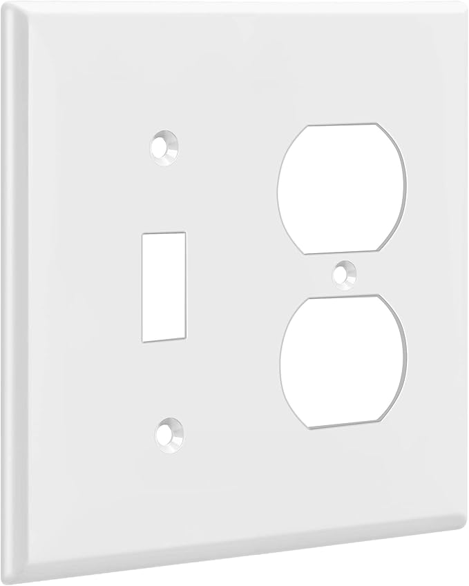 ENERLITES Combination Toggle Light Switch/Duplex Receptacle Outlet Wall Plate Cover, Midway Size 2-Gang 4.88" x 4.92", Polycarbonate Thermoplastic, UL Listed, 881121M-W, White