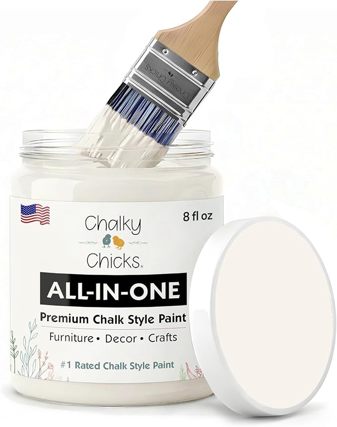 Chalky Chicks 8 Fl Oz Matte Aged Burlap (White) Chalk Paint for Furniture Without Sanding - No Prep Furniture Paint No Sanding All in One for Crafts, Wood, Walls, Cabinet, Metal, Dresser, Farmhouse