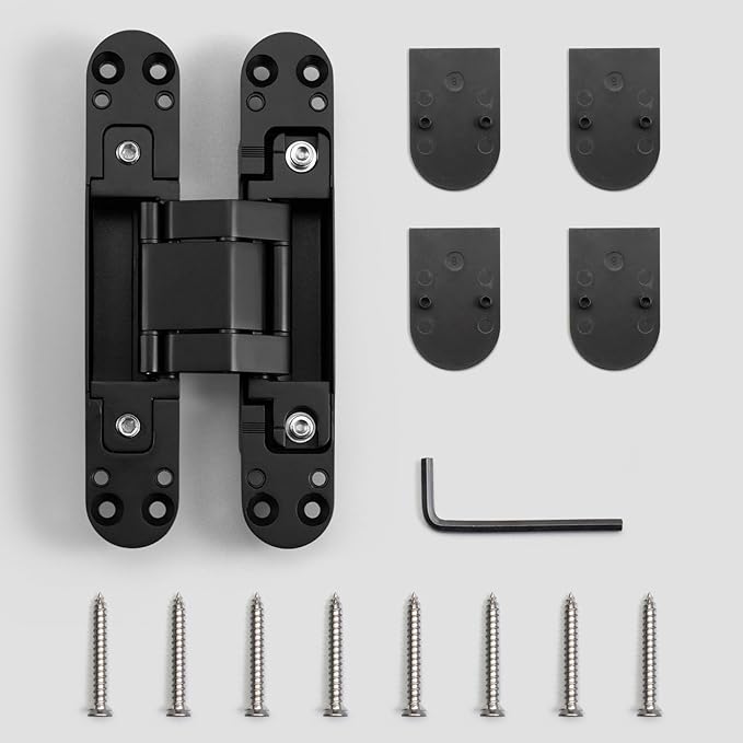 YAGU 6.5 inch Hidden Door Hinge 3 Way Adjustable Invisible Hinges for Doors Zinc Alloy Secret Door Hinges Concealed Door Butt Hinge 180 Degree Swing Black Door Hinge 1PC