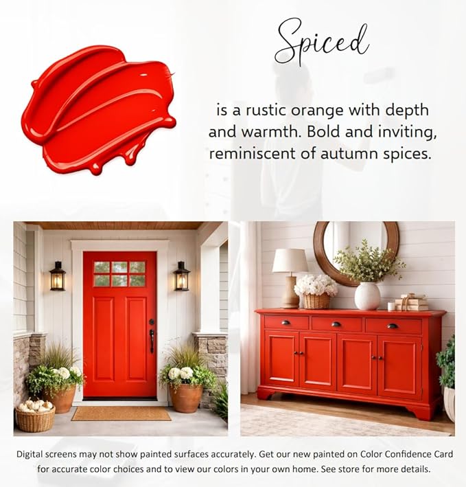 ALL-IN-ONE Paint by Heirloom Traditions, Spiced (Rustic Orange), Gallon - Durable cabinet and furniture paint. Built in primer and top coat, no sanding needed. Includes our 30 featured color card.