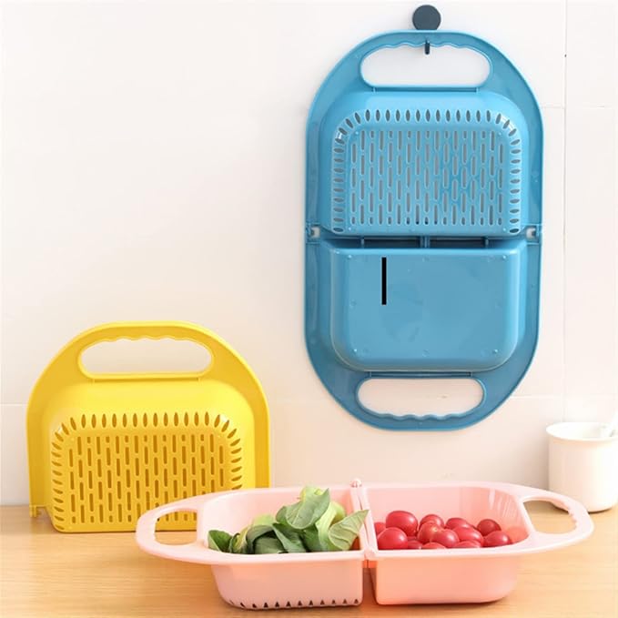 Kitchen Strainers Foldable Plastic Fruit Vegetable Washing Basket Sink Drain Bowl Dish Plate Tableware Storage Holder Kitchen Organizer Supplies(Yellow)